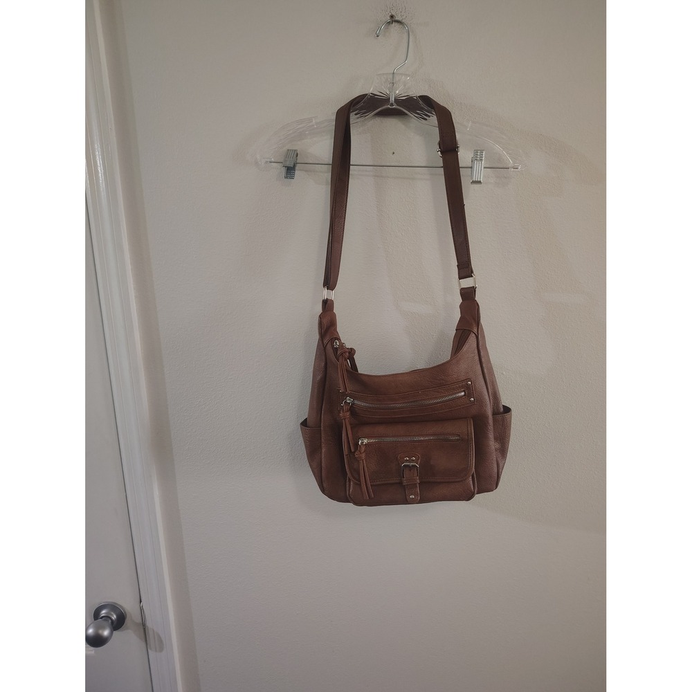 Bueno Brown Faux Leather Multi Pocket Crossbody Hobo Bag Adjustable Strap
